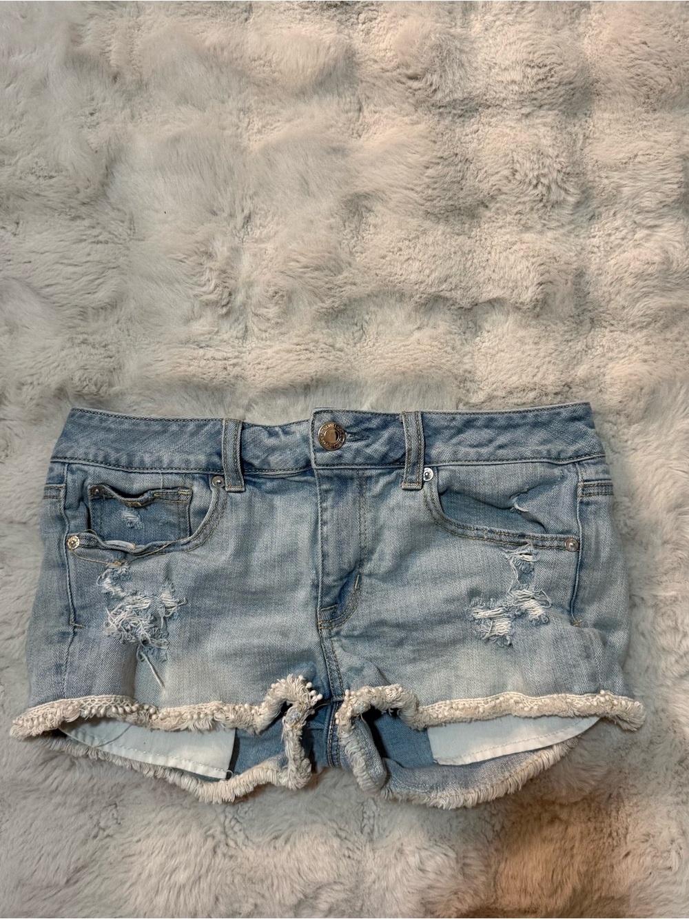 American Eagle Outfitters Light Blue Distressed Denim Cutoff Shorts